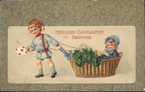 Geburtstag Hufeisen Kinder Korb Kleeblätter