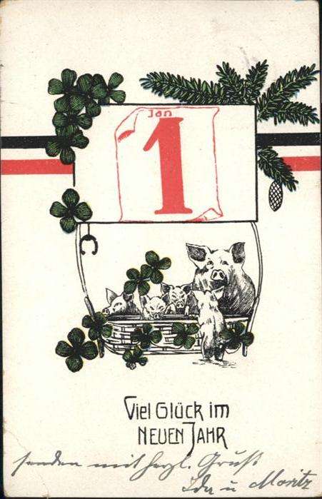 Neujahr Schwarz-Weiss-Rot Schweine Kleeblätter