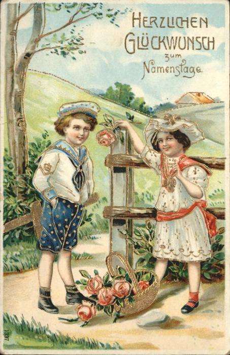 Namenstag Namenskarte Korb Kinder Blumen