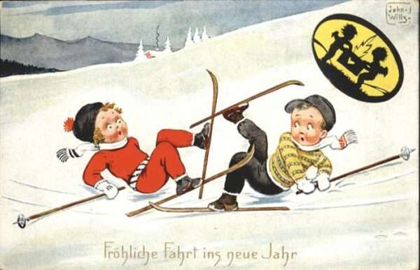 Neujahr Skifahrer Künstler John Wills