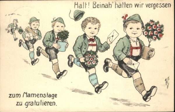 Namenstag Namenskarte Trachten Bayern Blumen