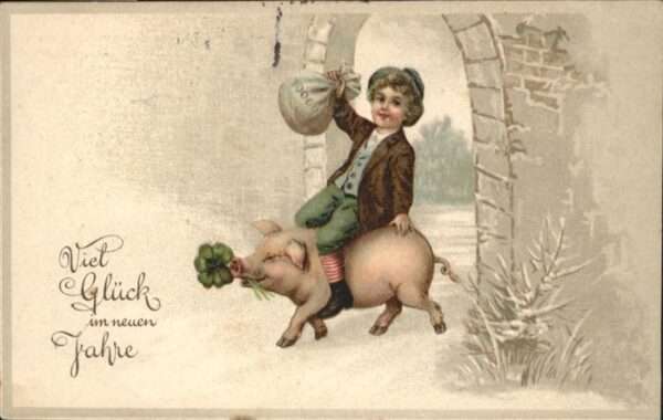 Neujahr Glücksschwein Kleeblatt Kind Junge