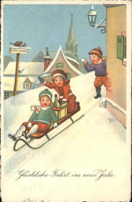 Neujahr Schlitten Kinder