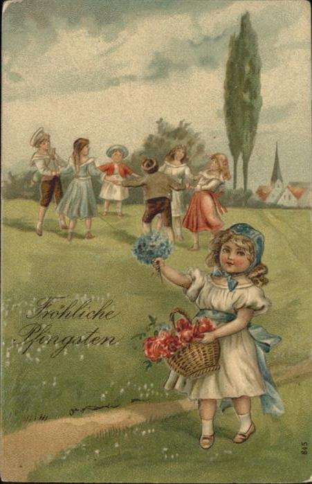 Pfingsten Pentecost Pentecote Mädchen Kinder Tanzen Blumen