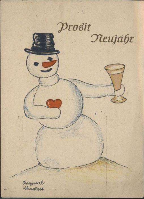 Neujahr Schneemann Künstler Charlott