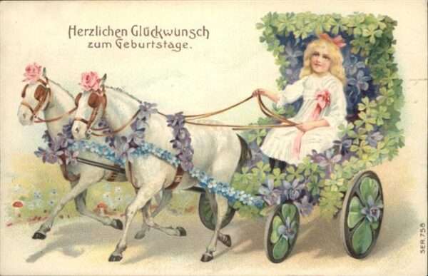 Kutschen Pferde Blumen Kind Mädchen Geburtstag