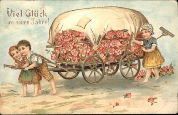 Neujahr Karren Blumen Kinder
