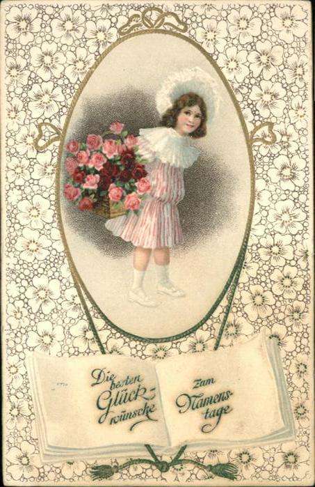 Namenstag Namenskarte Kind Mädchen Blumen