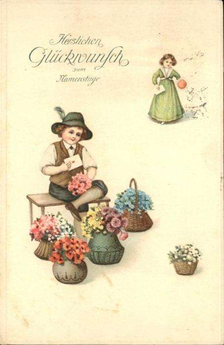 Namenstag Namenskarte Kinder Blumen Korb