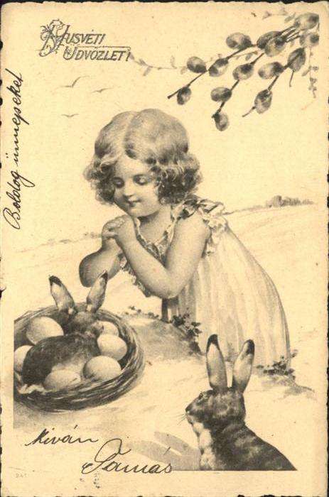 Ostern Easter Paques Kind Mädchen Hasen