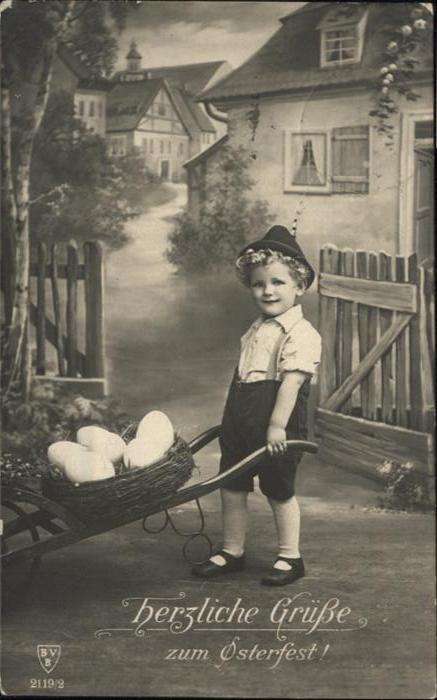Ostern Easter Paques Junge Tracht Kind Karren Ostereier