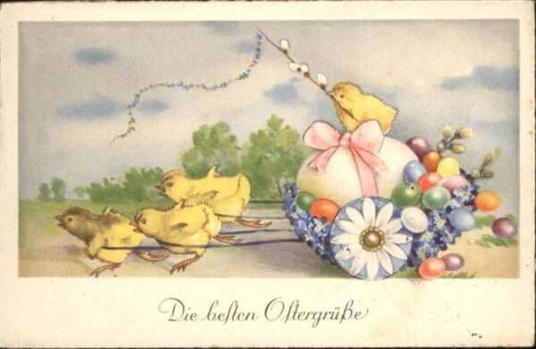 Ostern Easter Paques Vermenschlicht Küken Kutsche