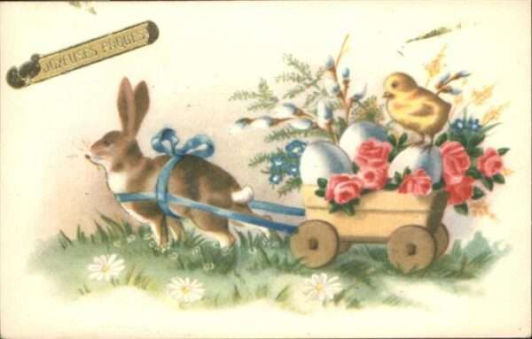 Ostern Easter Paques Küken Hase Karren