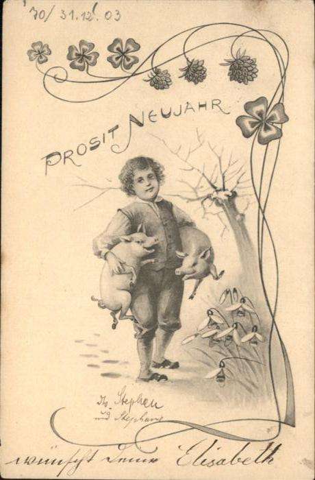 Neujahr Schweine Kind Junge
