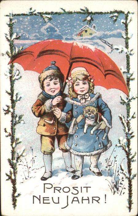 Neujahr Kinder Schirm Hund