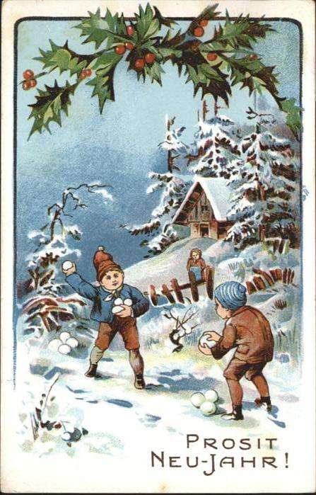 Neujahr Kinder Schneeballschlacht