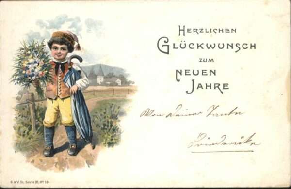 Neujahr Kind Junge Schirm