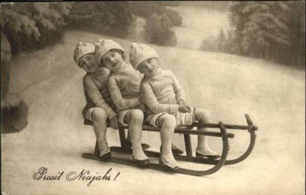 Neujahr Kinder Schlitten