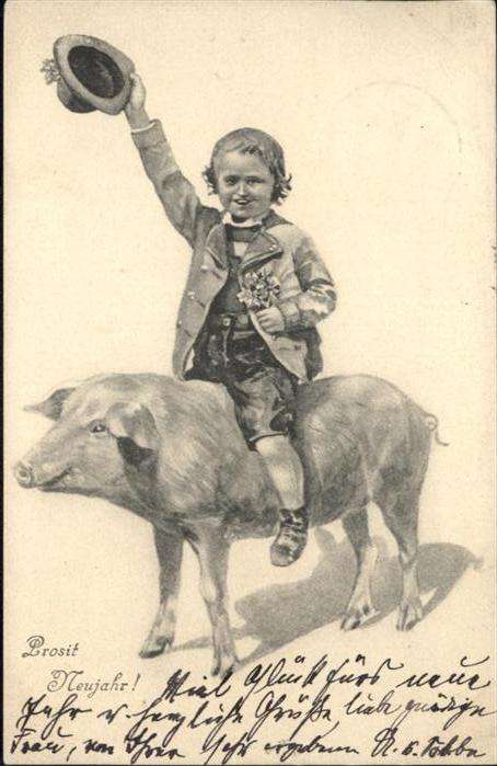 Neujahr Schwein Junge Kind Tracht