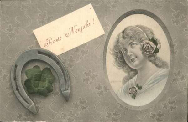 Neujahr Mädchen Kind Hufeisen Kleeblatt