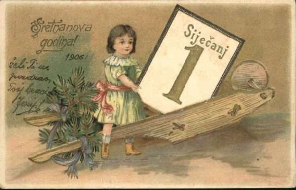 Neujahr Kind Karren