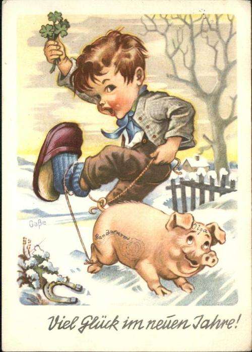 Neujahr Schwein Kind Junge