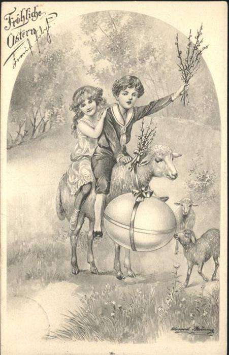 Ostern Easter Paques Kinder Schafe Reiten