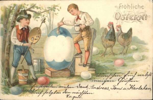 Ostern Easter Paques Kinder Jungen Malen Ostereier Geflügel