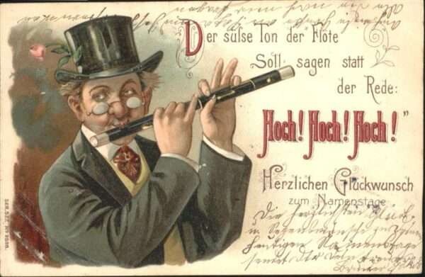 Namenstag Namenskarte Zylinder Mann Querflöte
