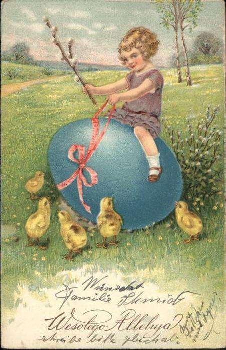 Ostern Easter Paques Kind Mädchen Küken Ei