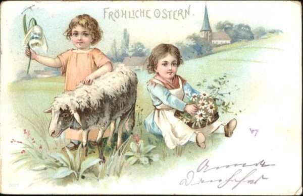 Ostern Easter Paques Kinder Mädchen Schaf