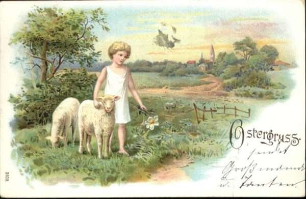 Ostern Easter Paques Kind Schafe