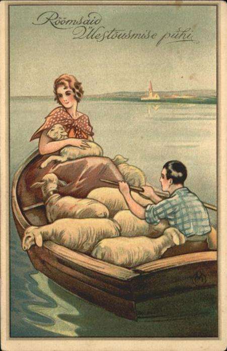 Ostern Easter Paques Schafe Boot Mann Frau