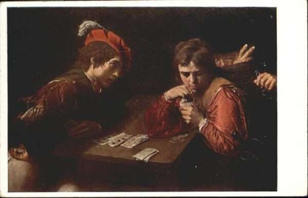 Kartenspiel-Postkarte Michelangelo da Caravaggio Falschspiele