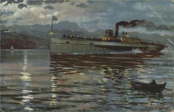 Dampfer Binnenschifffahrt Andechs Ammersee Künstler F. Bernhard