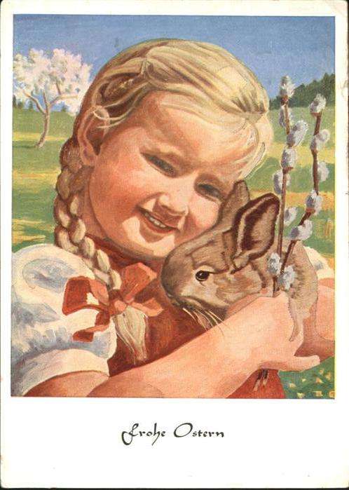Ostern Easter Paques Kind Mädchen Hase
