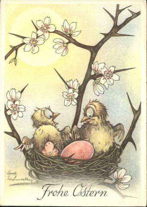 Ostern Easter Paques Küken vermenschlicht Nest