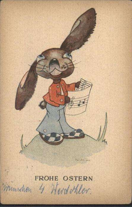Ostern Easter Paques vermenschlicht Hase Singen