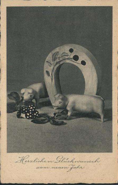Neujahr Schweine Hufeisen Pilze