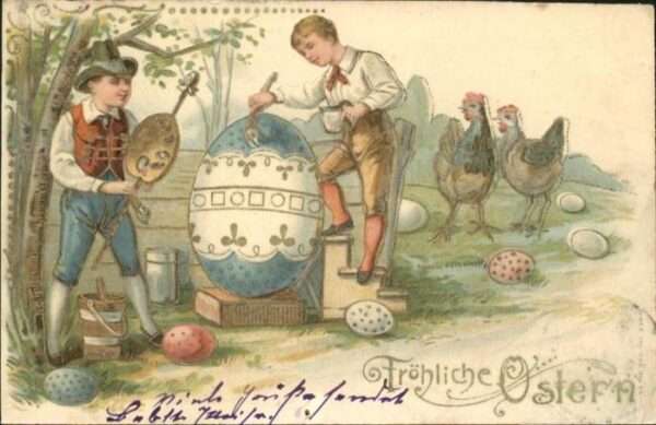 Ostern Easter Paques Kinder Jungen Ostereier Malen Geflügel