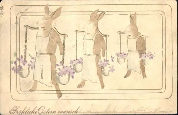 Ostern Easter Paques Hasen vermenschlicht Blumenträger