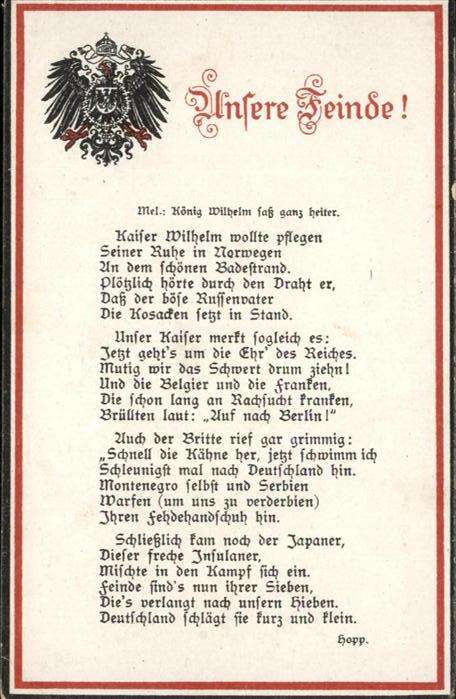 Liederkarte Unsere Feinde Wappen Hopp Schwarz-Weiss