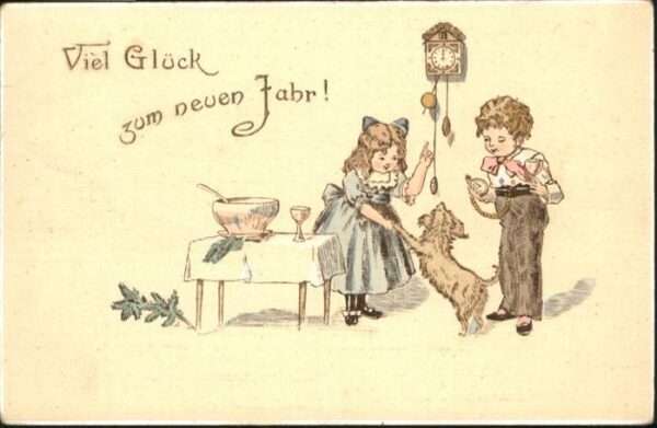 Neujahr Kinder Uhr Hund