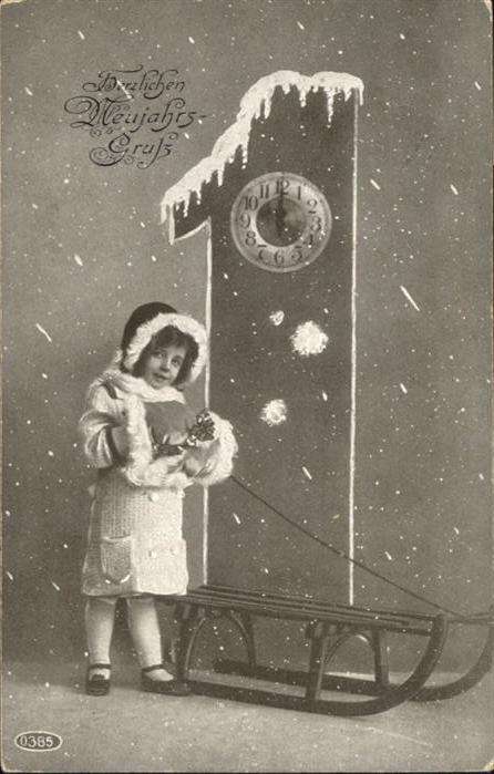 Neujahr Uhr Schlitten Kind Mädchen
