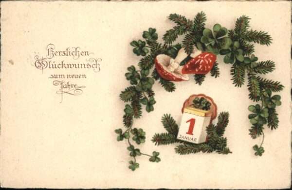 Neujahr Pilze Kleeblätter