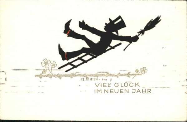 Scherenschnitt Schattenbildkarte Schornsteinfeger Neujahr