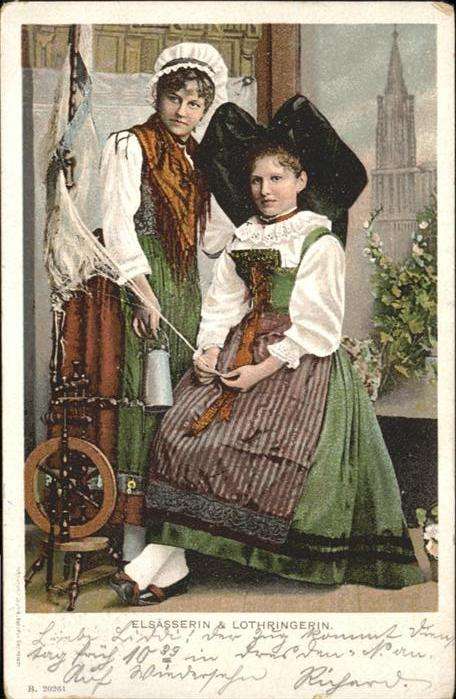 Spinnen Handwerk Spindel Tracht Lothringen Elsass