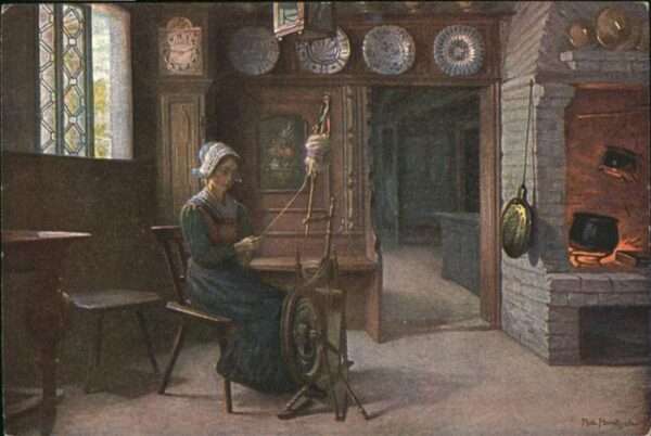 Spinnen Handwerk Spindel Künstler Rob. Panitzsch Kamin