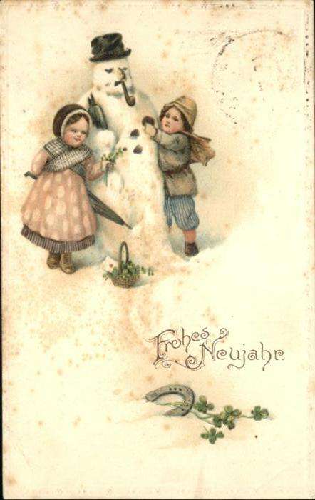 Schneemann Neujahr Kinder Hufeisen