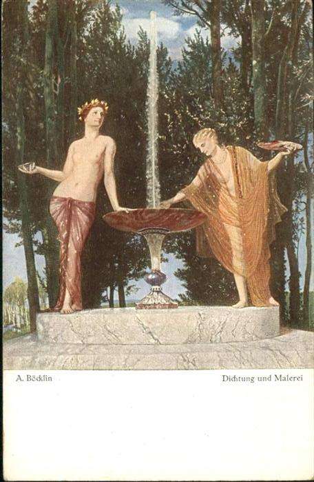 Kuenstlerkarte A. Böcklin Dichtung Malerei Brunnen Nr.